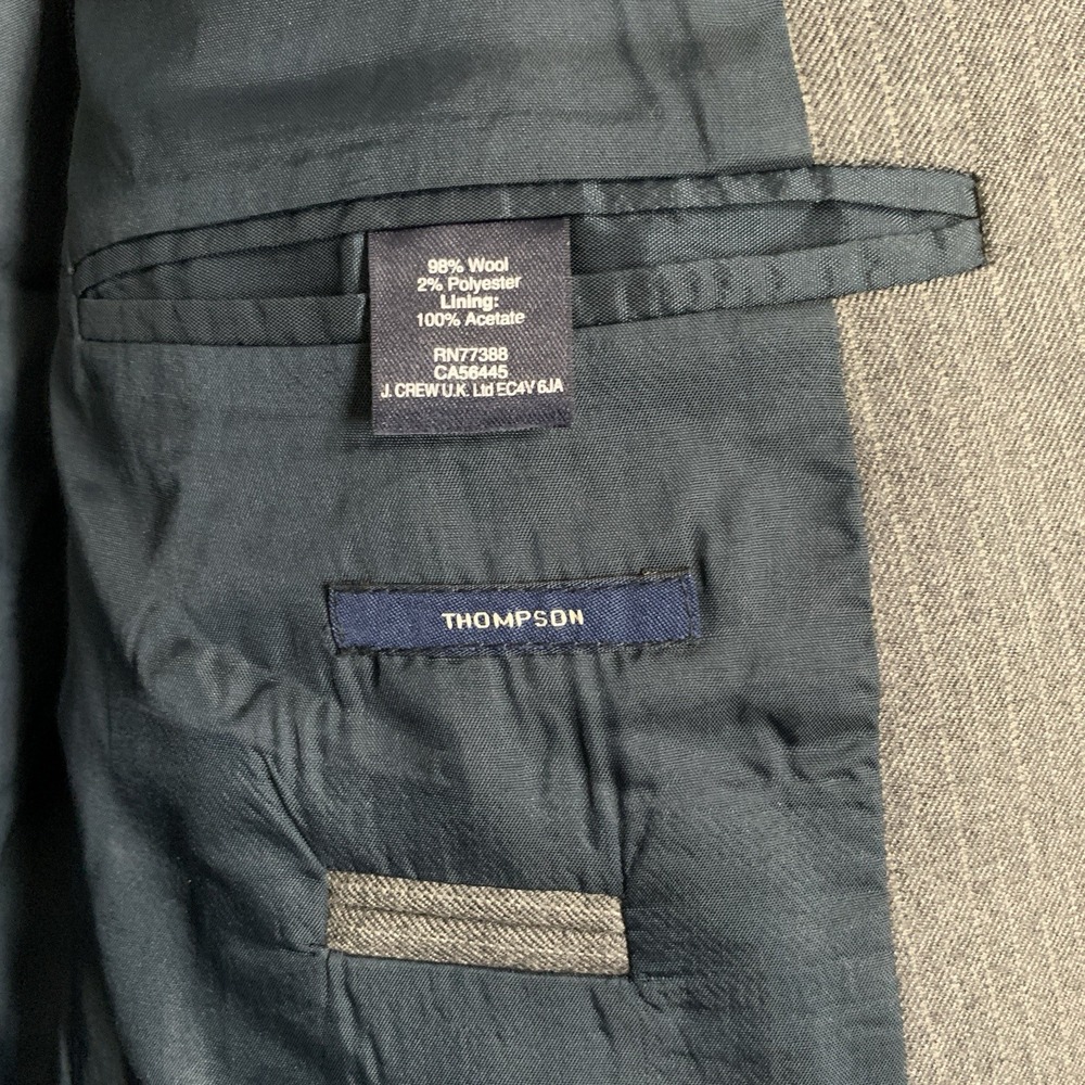 J.Crew Thompson Suit Jacket Formal WOOL Gray 2 Button Front Men's Size 40R - Picture 8 of 9